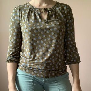 Brown Floral Pattern Viscose Peasant Blouse